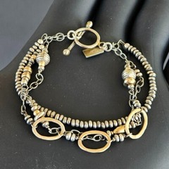 Vintage J&I Jessica & Ian Gibson Sterling & 14k Gold Multi Srtand Bead Bracelet