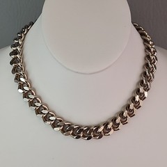Vintage Coro Cuban Necklace Heavy Silver Tone Chunky SHORT 15″