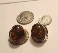 Art Deco Vtg Antique 14kt Solid Gold Huge Amber Hallmark Earrings Not Scrap 7.8g