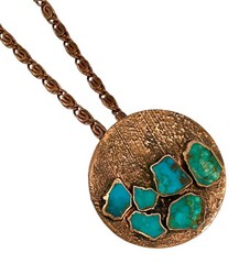 VINTAGE BELL TRADING POST Solid Copper TURQUOISE Pendant Fancy Link Necklace