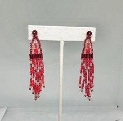 Vikki Carr Estate Red Bead Earrings Certificate Of Authenticity Dangle 2.75 Inch