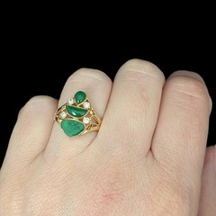 Vintage Carved Jade Diamonds 14k Yellow Gold Ring Archaeological Revival Gift