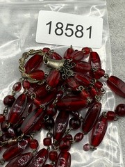 Vintage Red Glass Tassel Bracelet 8.5”