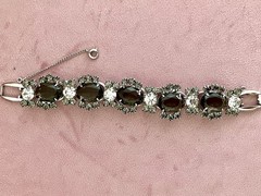 JULIANA Large Smoky Oval Glass Clear & Gray Rhinestones 5 Link Bracelet GORGEOUS