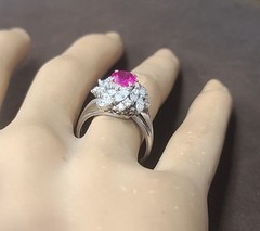 Vintage Platinum Cocktail Ring 1.77CT. Natural Round Cut Pink Sapphire GIA Cert