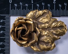 Vintage Brass Rose Flower & Leaves Buckle 2.5″ Floral Gold Tone Dress Clip