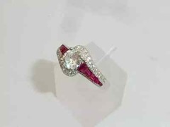 2Ct Art Deco Style Lab Created Diamond & Ruby Engagement 14K White Gold FN Ring
