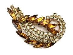 VTG 2.25” Abstract Pin / Brooch W/ Amber / Topaz Navette Stones and Rhinestones