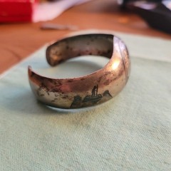 Midcentury Modern Middle East Silver & Niello Picture Bracelet Palms Camel Boat