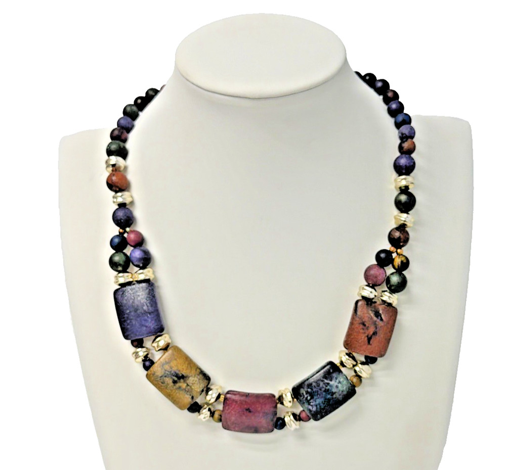 Vintage 1970s/1980s Gold & Multicolor Lucite Statement Choker 16″ Necklace