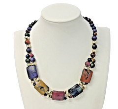 Vintage 1970s/1980s Gold & Multicolor Lucite Statement Choker 16″ Necklace