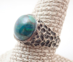 Vintage Chrysocolla Brutalist Modernist Sterling Silver Band Ring Sz 9.75