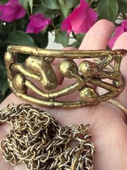 VTG Brutalist 50’s Necklace With Pendant & Bracelet Modern Brass Metal Gold Tone