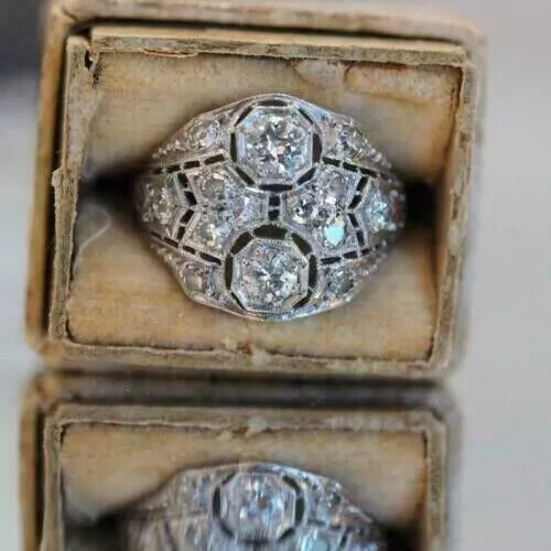 Art Deco Round Cut Lab Created Diamond Wedding Bridal 14K White Gold Finish Ring