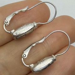 Vtg Boho Mosaic Tile Silvertone Leverback Drop Earrings