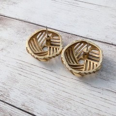 Vintage Earrings for Pierced Ears Five Sided Gold Tone Statement