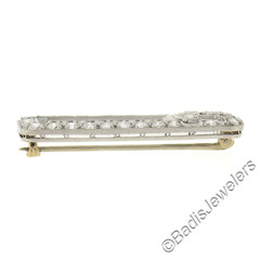 Antique Art Deco Platinum Old Cut Diamond w/ Emeralds Open Geometric Brooch Pin