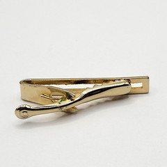 Modernist Open Metal Rectangle w Crystal Gold Tone Short Vintage Tie Clip Clasp