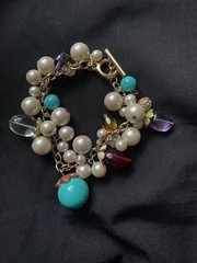 Carolee Acrylic Turquoise Lucite Art Glass Bead Gold tone Necklace and Bracelet