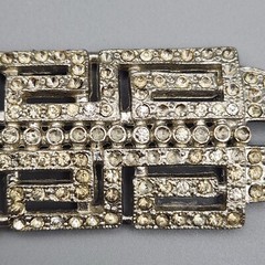 Vtg Apex Pot Metal Brooch Art Deco Bar Pin Rhinestones Large Silver Tone READ