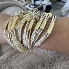 Vintage 1980s Wrap Around Gold Tone Beaded Bracelet