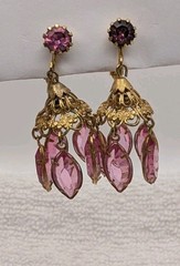 2 Vintage Chandelier Dangle Pink Glass – Blue Avon Clip-On Earrings