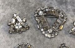 Vtg Gorgeous B. David Rhinestone Necklace Brooch & Screw Back Earrings
