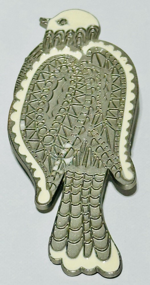 Vintage Neiman Marcus Silver Tone White Enameled Bird Scarf Clip 3.5 In