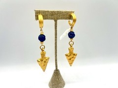 Vintage Gold Arrowhead Lapis Blue Gemstone Bead Earrings Saks NWT $110 NOS VY