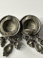 Ben Amun Signed Silver Tone Engraved Medallion Earrings W Three Teardrop Dangles