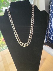 Monet Signed Cuban Link Silver Tone Chain Necklace 18″