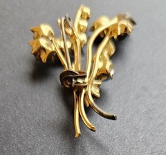 Vintage Austria Rhinestone Flower Spray Brooch Topaz Green Blue Gold Tone Signed