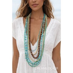 Vintage Boho Chic Wood /Plastic Beads Multi Strand Necklace Funky Multicolor 33″