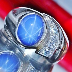 14k white gold sz7.5 ring 3.50ct Lindy star lab-created sapphire diamond 9.7g