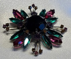 Vintage Maltese Cross Multicolor Round and Marquise Cut Rhinestones
