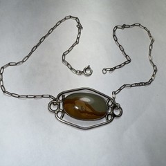 Choker Picture Jasper Sterling Silver 15.5” Antique 24mm X 14mm Stone