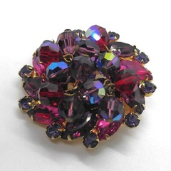 Vintage Juliana D&E Red Purple Fuschia AB Cha Cha Rhinestone Brooch and Earrings