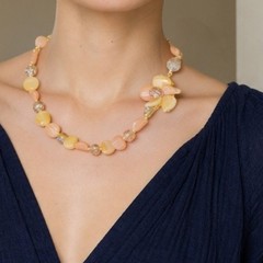 Vintage Lucite Flower Necklace Butterscotch Caramel AB Crystal Hidden Clasp 21″
