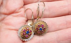 🌟Vintage 6 Grams 10K Gold Dangle Earrings w Rubies Pierced Pair