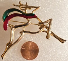 Vintage CHRISTMAS Signed DANECRAFT Enamel REINDEER Holiday Brooch