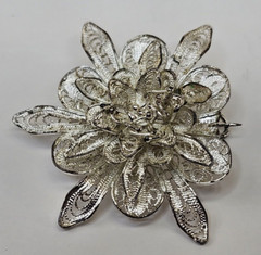 Pin Back Button Brooch Flower Silver 925