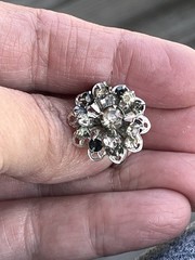 Vintage Sarah Coventry Ring Tiered Flower Clear & Dark Grey Rhinestones Silver