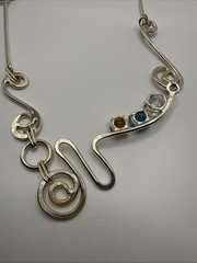 VTG Art Modern 925 Sterling Silver Multi Gemstone Necklace.38.6 Grams. 22.5”Long