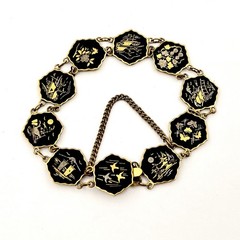 VTG Japanese Damascene 15mm Hexagon Panel Link 7.25″ Bracelet Nature Scenes