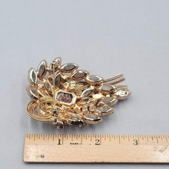 Vintage Hattie Carnegie Brown Rhinestone Brooch Gold tone Chains 3 in