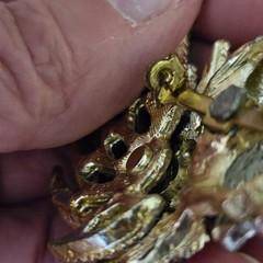 Great Horned Owl Brooch Costume Pin Red Green Rhinestones Tail Moves Vintage