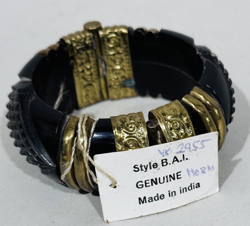 Vintage India bangle 100% genuine horn bone brass stone bracelet Made In India