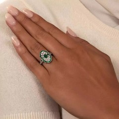 2.30Ct Art Deco Style Lab Created Emerald Engagement 14K White Gold Finish Ring