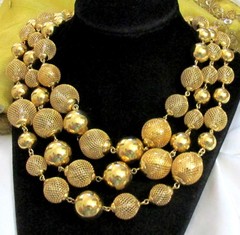 VTG Runway Luxe Multistrand GP Mesh Caged Bead MONET Weighty Necklace 170g