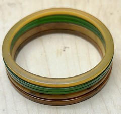 5 Vtg Tested Bakelite Thin Stackable Bangles Green, Orange Marbled Mid Century
